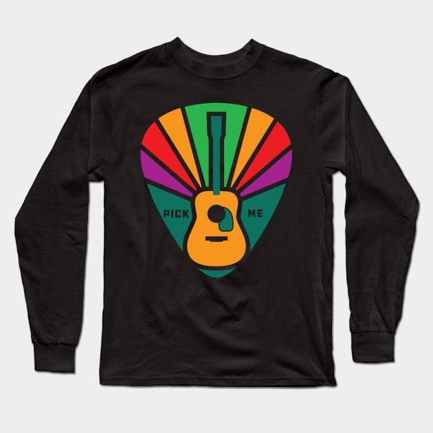 Vintage Guitar Pick, Guitarist Retro acoustic guitarra pick me colorful Long Sleeve T-Shirt by laverdeden